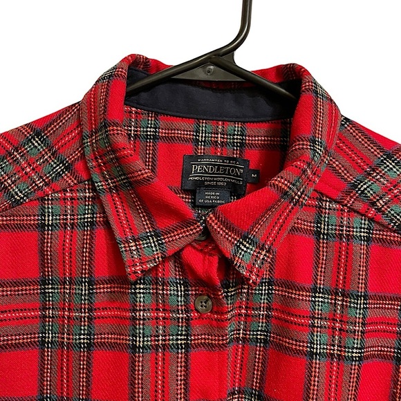 Pendleton Red Tartan Plaid Virgin Wool Button Down Shirt Washable Size Medium - Picture 5 of 10